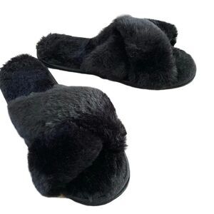 Faux Fur Hard Bottom Slippers Slides Animal Furry Fuzzy Lounge Loungewear